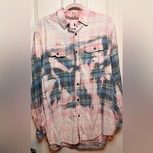 Pink and Blue Plaid Button-Up Shirt